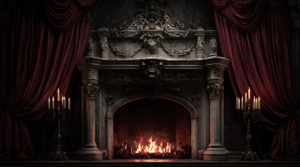 Naklejka premium 石造りの暖炉とキャンドル