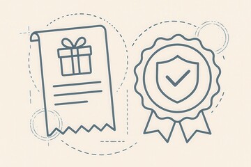 Innovative certificate and award design featuring gift box icon and security badge symbolizing achievement recognition and authenticity validation for business and personal milestones