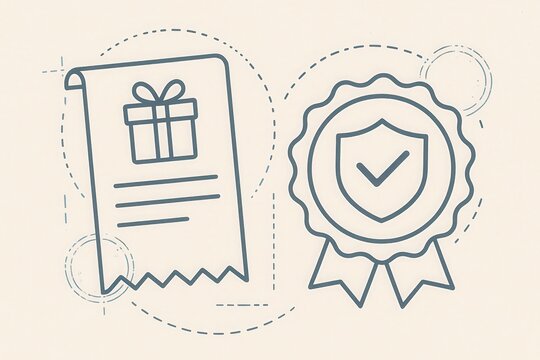 Innovative certificate and award design featuring gift box icon and security badge symbolizing achievement recognition and authenticity validation for business and personal milestones