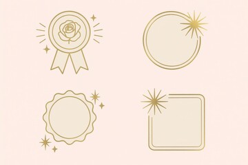 Elegant gold award badges with subtle rose emblem on soft pink background conveying achievement recognition and celebratory moments of success and victory in design
