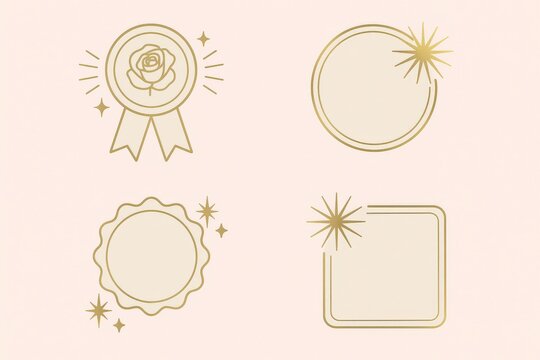 Elegant gold award badges with subtle rose emblem on soft pink background conveying achievement recognition and celebratory moments of success and victory in design