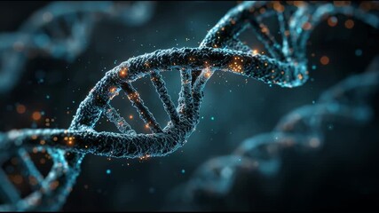 Dynamic rotation of glowing dna strand highlighting genetic connections and molecular science - Powered by Adobe