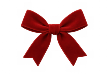 Red velvet bow creating decoration for gifts and luxury presents, celebrating christmas, holidays, and special events isolated with transparent background