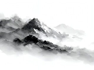 山, sumi-e, 霧, silence, 墨, mountain, 幽玄, monochrome