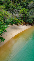 Naklejka premium Paradisiacal Tropical Beach With Blue Sea Atlantic Ocean Coast Surrounded By Atlantic Forest Angra Dos Reis Rio De Janeiro Brazil South America Idyllic Heavenly Landscape Summer Travel Destination