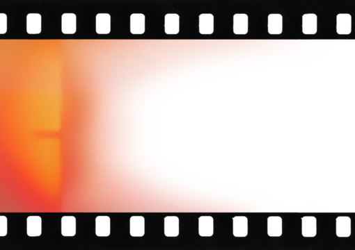 35mm analogue film strip edge with red glare. Transparent background png image can be used on every image for artistic film simulations	