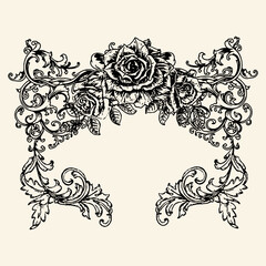 Ornate Black Rose Floral Scrollwork Design.