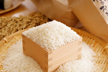 Japanese staple food, rice and ears of rice, autumn harvest image