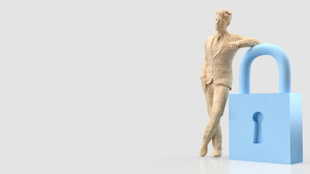 The Man and Key for security or Business concept 3d Rendering.