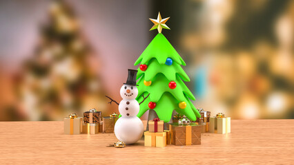 The Snow man and Christmas tree for Holiday or new year concept 3d Rendering.