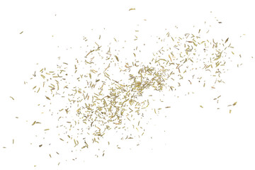 dried thyme pile flying, isolated on white background, clipping path
