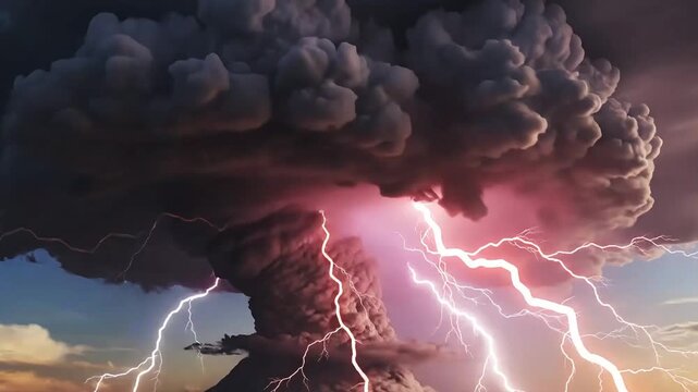 israel and iran, mushroom explosion with country flags background, political conflict, storm