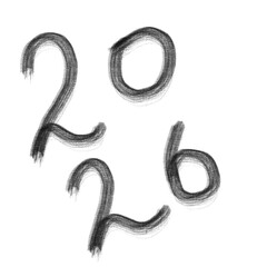 Hand-painted '2026' text with grunge brush texture