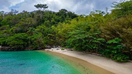 Paradisiacal Tropical Beach With Blue Sea Atlantic Ocean Coast Surrounded By Atlantic Forest Angra Dos Reis Rio De Janeiro Brazil South America Idyllic Heavenly Landscape Summer Travel Destination