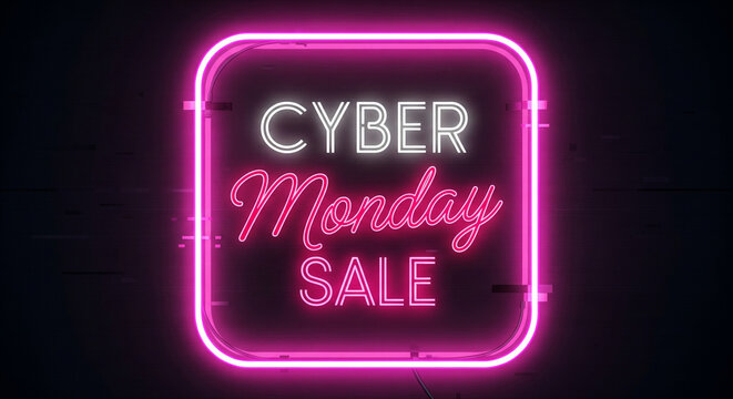 Ignite massive savings with a vibrant neon Cyber Monday sale announcement, perfect for driving online shopping excitement and boosting your promotional campaigns this holiday season. - Powered by Adobe