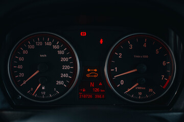 Car dashboard speedometer tachometer indicators