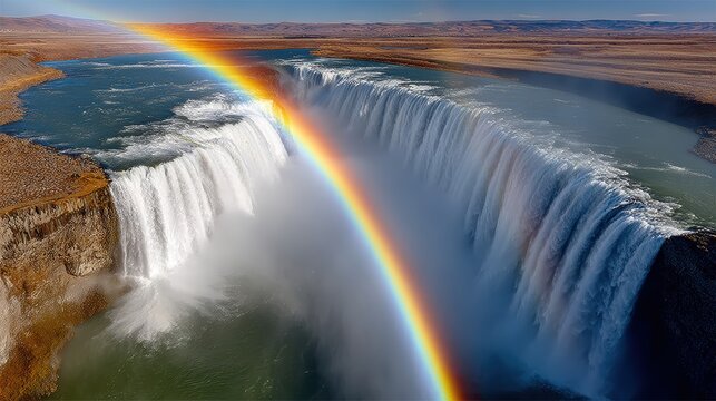 Majestic Waterfall Rainbow Landscape - Stock Photo, Nature, Travel