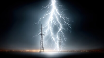 Power Grid Lightning Storm: Energy & Infrastructure Stock Photo, Technology, Nature