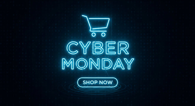 Ignite your sales with a dynamic Cyber Monday neon glow, urging customers to shop now for incredible deals and irresistible online promotions