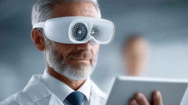 Senior Man with VR Headset: Technology and Future Concepts, Healthcare