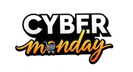 Unleash incredible savings this Cyber Monday with dynamic text graphics and a shopping cart icon signaling huge online deals and e-commerce promotions for ultimate shopping excitement
