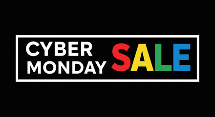 Bold Cyber Monday Sale announcement with vibrant, colorful text on a stark black background, perfect for driving seasonal promotions and online shopping excitement.