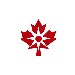 Maple leaf logo design with a shining sun concept.