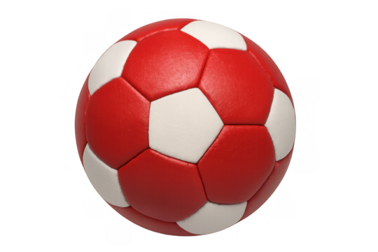 Red and white soccer ball for game or training, sports equipment on transparent background