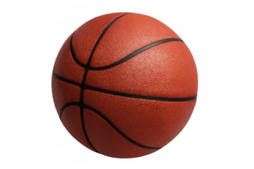 Basketball ball with orange dimpled texture and black lines, representing sports, game, and competition on transparent background