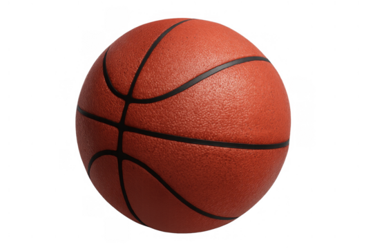 Basketball ball with orange dimpled texture and black lines, representing sports, game, and competition on transparent background