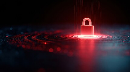 Glowing Padlock Turning Red Represents the Threat of Ransomware Attack in Digital Environments