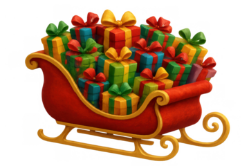 Santa's sleigh full of colorful holiday presents, delivering gifts for christmas celebrations and festive season events