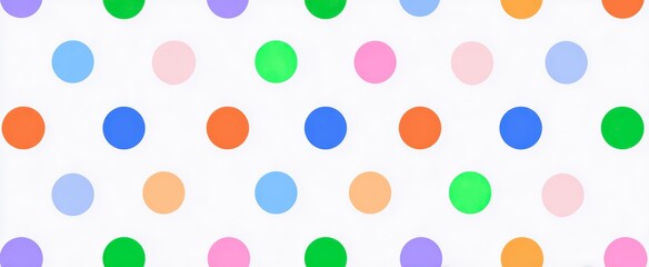 Colorful pattern of polka dots. The dots are in various colors and sizes, creating a vibrant and playful design
