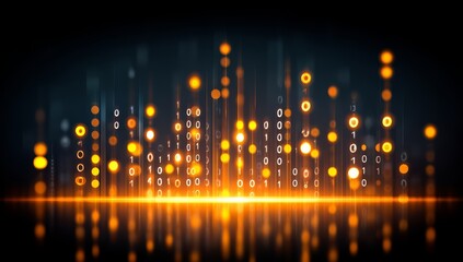 Computer screen with a bunch of numbers and dots. The numbers are in binary code and the dots are glowing