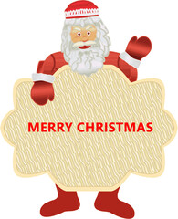 Santa Claus holding banner with text