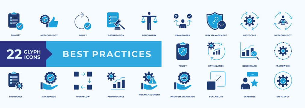 Best Practices Icon Set Flat bLue style