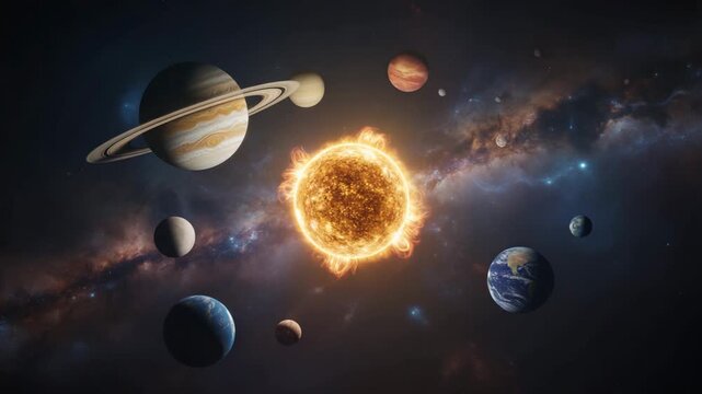 A vibrant depiction of our solar system with planets and the sun