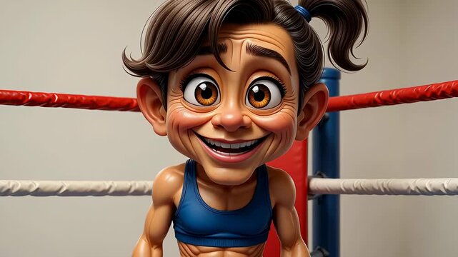 Funny cartoon female boxer enjoys her time in the ring showing off her skills and unique personality