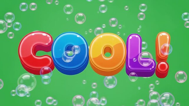 Colorful Glossy Cool Word Animation with Bubbles.
