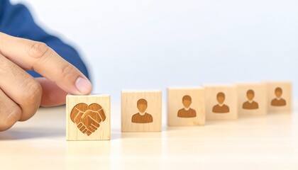 Building a strong team through partnership and collaboration with wooden blocks, cultivating relationships for business growth and success