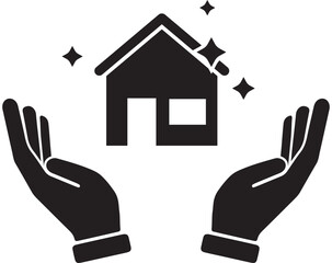 Protective hands holding a shiny new house