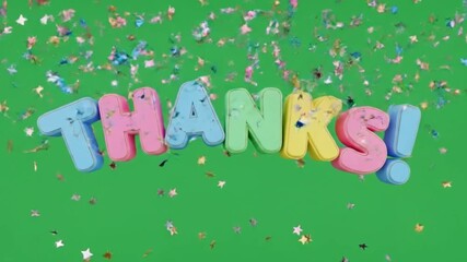 Colorful Thanks Word with Falling Confetti on Green Background. - Powered by Adobe