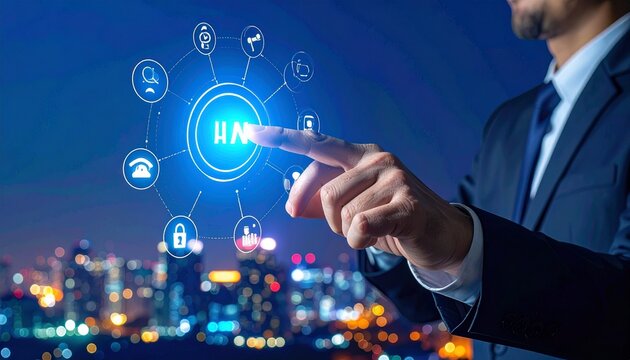 Modern business professional navigating digital transformation with cutting-edge technology for seamless global networking and future growth opportunities - Powered by Adobe