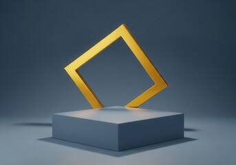 Golden diamond frame rises above a gray pedestal