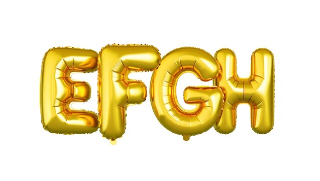 Golden Foil Balloons spelling EFGH on a white background concept design