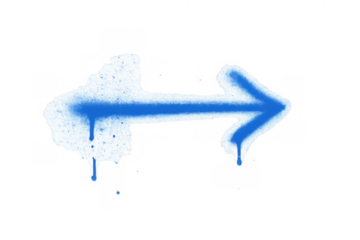 Blue spray painted arrow pointing right, urban graffiti design showing direction and street art concept