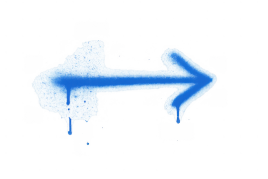 Blue spray painted arrow pointing right, urban graffiti design showing direction and street art concept