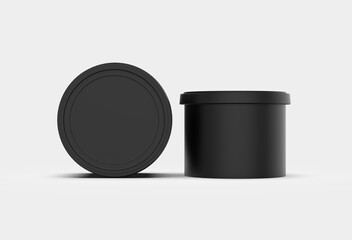 Blank Black Plastic Container Mockup Set with Lids - Product Packaging Template