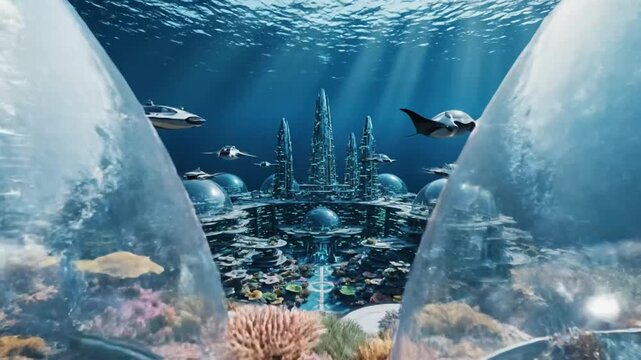 Underwater Cityscape - A Vibrant Coral Reef and Futuristic Architecture.
