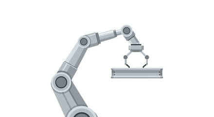 Robotic Arm Grabbing Metallic Bar Isolated on White Background